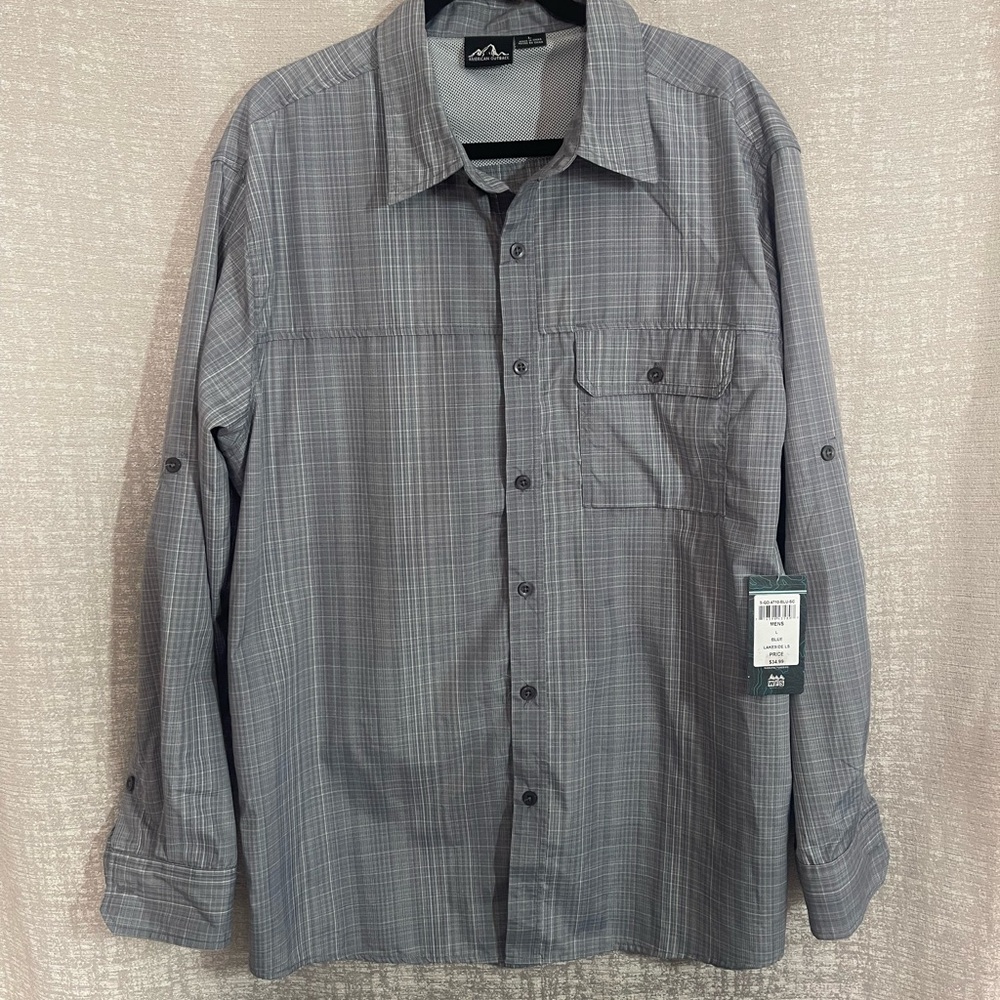 Gray Casual Button Down Shirt with Subtle Grid Pattern